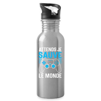 Gamer Jeux Vidéo Cadeau humour personnalisé - Gourde avec paille intégrée - argent clair - Droite