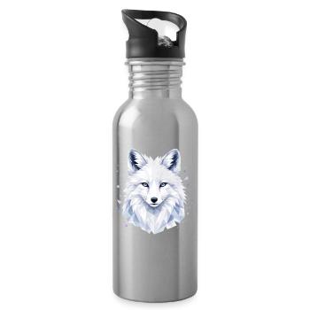 Arktischer Fuchs Polygon Design - Trinkflasche mit integriertem Trinkhalm - Lightsilver - Rechts