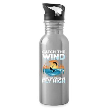 Fange Den Wind Verfolge Deine Träume Flug Ins Hoch - Trinkflasche mit integriertem Trinkhalm - Lightsilver - Rechts