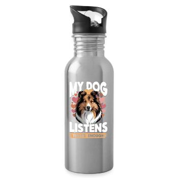 Shetland Sheepdog Sheltie Dog Breed - Water bottle with straw - silver - Right