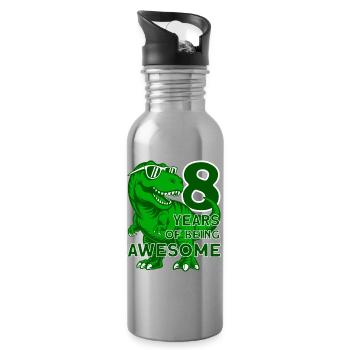 DINO 8 JAHRE DINOSAURIER 8. GEBURTSTAG - Trinkflasche mit integriertem Trinkhalm - Lightsilver - Rechts