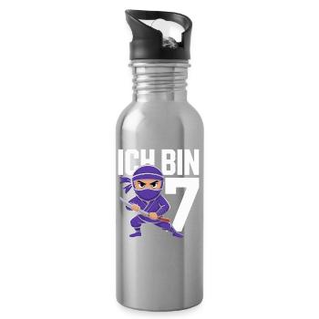 Ich bin 7 siebter Geburtstag Ninja - Water bottle with straw - silver - Right