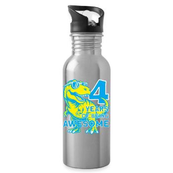 DINO 4 ANS DINOSAURE 4E ANNIVERSAIRE - Gourde avec paille intégrée - argent clair - Droite