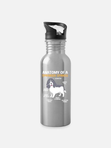 Springer Spaniel - Trinkflasche mit integriertem Trinkhalm - Lightsilver