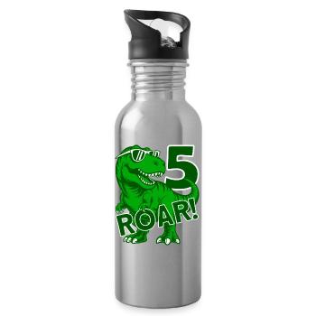 DINO 5 JAHRE DINOSAURIER 5. GEBURTSTAG - Trinkflasche mit integriertem Trinkhalm - Lightsilver - Rechts