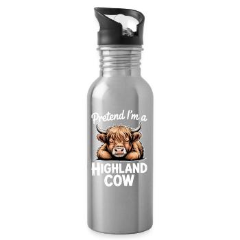 Scottish Highland Cattle Sayings Funny Gift - Water bottle with straw - silver - Right
