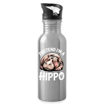 Hippopotamus Sayings Hippopotamus Joke Hippopotamus Gift - Water bottle with straw - silver - Right