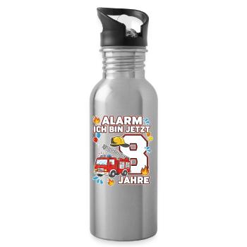 Alarm Ich Bin Jetzt 8 Feuerwehr Geburtstag - Trinkflasche mit integriertem Trinkhalm - Lightsilver - Rechts