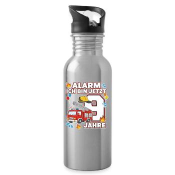 Alarm Ich Bin Jetzt 9 Feuerwehr Geburtstag - Trinkflasche mit integriertem Trinkhalm - Lightsilver - Rechts