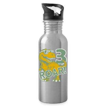 DINO 3 YEARS DINOSAUR 3RD BIRTHDAY - Water bottle with straw - silver - Right