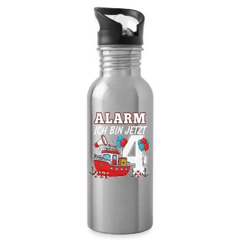 Alarm Ich Bin Jetzt 4 Feuerwehr Geburtstag - Trinkflasche mit integriertem Trinkhalm - Lightsilver - Rechts