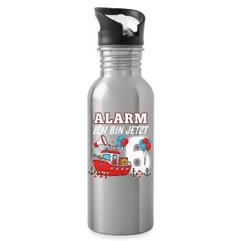 Alarm Ich Bin Jetzt 6 Feuerwehr Geburtstag - Trinkflasche mit integriertem Trinkhalm - Lightsilver - Rechts