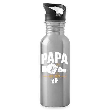 Daddy Fist and Baby gegründet 2027 - Trinkflasche mit integriertem Trinkhalm - Lightsilver - Rechts