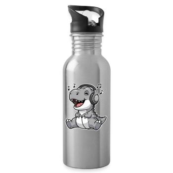 T Rex Musik Hören  - Trinkflasche mit integriertem Trinkhalm - Lightsilver - Rechts