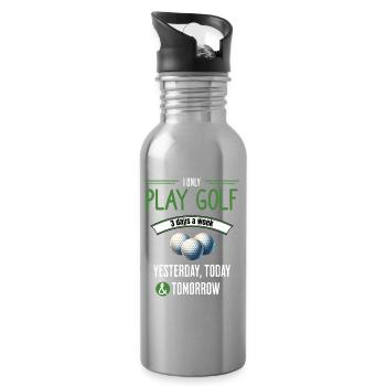 Funny Golf 3 Days A Week Sport - Water bottle with straw - silver - Right