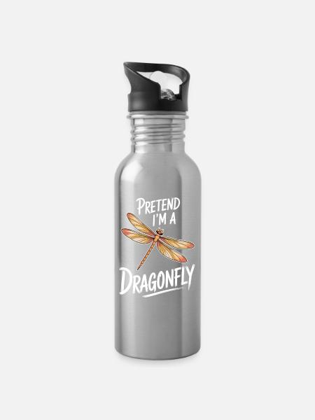 Libellen Sprüche Libelle Lustig Libellen Geschenk - Trinkflasche mit integriertem Trinkhalm - Lightsilver