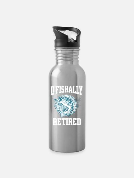 Ofishally Retired Funny Fishing Retirement Gift - Water bottle with straw - silver