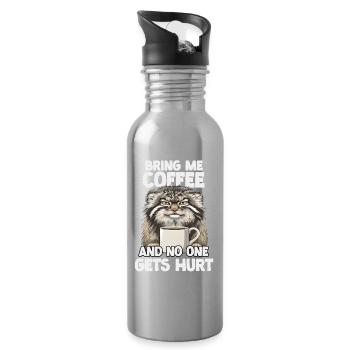 Pallas's Cat Coffee Slogan T | Grumpy mornings - Water bottle with straw - silver - Right