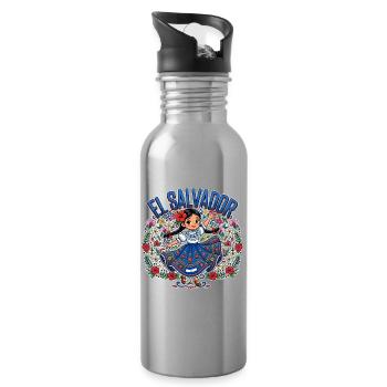 El Salvador Flag Salvadoran Girl Traditional - Water bottle with straw - silver - Right