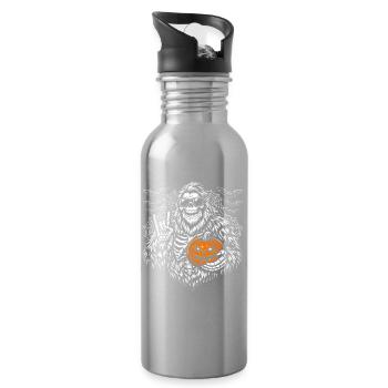Halloween Bigfoot, Halloween Party, Skeleton Pumpkin - Water bottle with straw - silver - Right