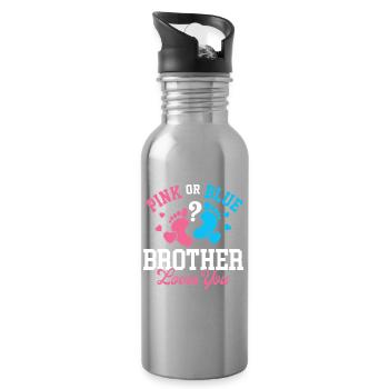 Pink Or Blue Brother Loves You Gender Reveal - Water bottle with straw - silver - Right