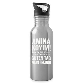 Türkischer Gruß Guten Tag Freund - Trinkflasche mit integriertem Trinkhalm - Lightsilver - Rechts
