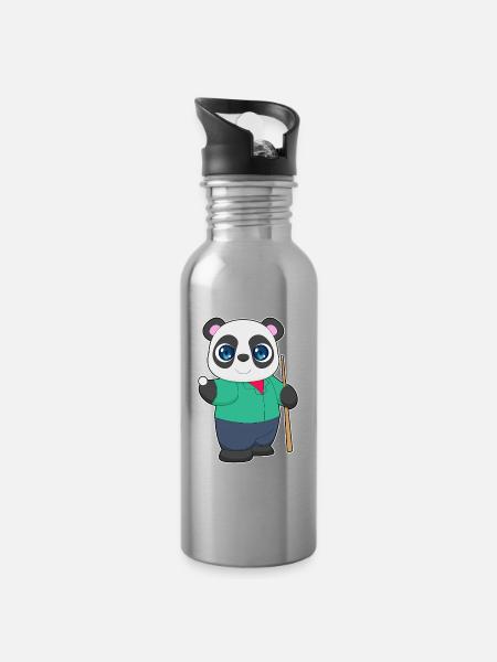 Panda Billiard Queue - Trinkflasche mit integriertem Trinkhalm - Lightsilver