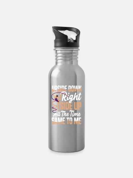Upside Down Right Side Up All The Time - Trinkflasche mit integriertem Trinkhalm - Lightsilver