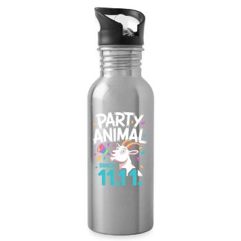 Karneval Party Kölner Animal Since 11.11. Köln - Trinkflasche mit integriertem Trinkhalm - Lightsilver - Rechts