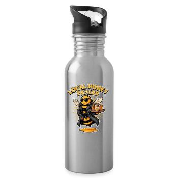 Local Honey Dealer Funny Bee Beekeeper Honey - Water bottle with straw - silver - Right