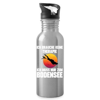 Ich brauche keine Therapie ich muss zum Bodensee - Trinkflasche mit integriertem Trinkhalm - Lightsilver - Rechts