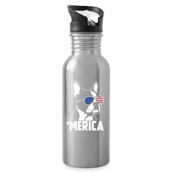 Merica USA Flagge Patriotischer Boston Terrier - Trinkflasche mit integriertem Trinkhalm - Lightsilver - Rechts