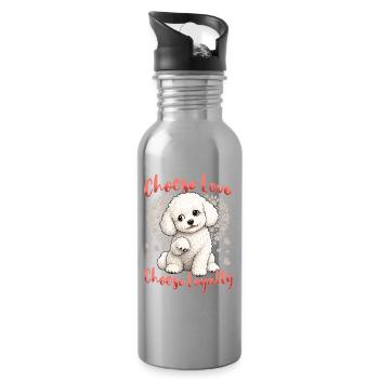 Race de chien Bichon Frisé - Gourde avec paille intégrée - argent clair - Droite