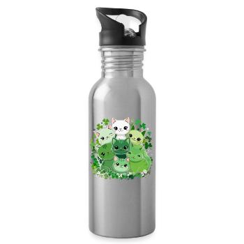 Bande du Chat Trèfle - Gourde avec paille intégrée - argent clair - Droite