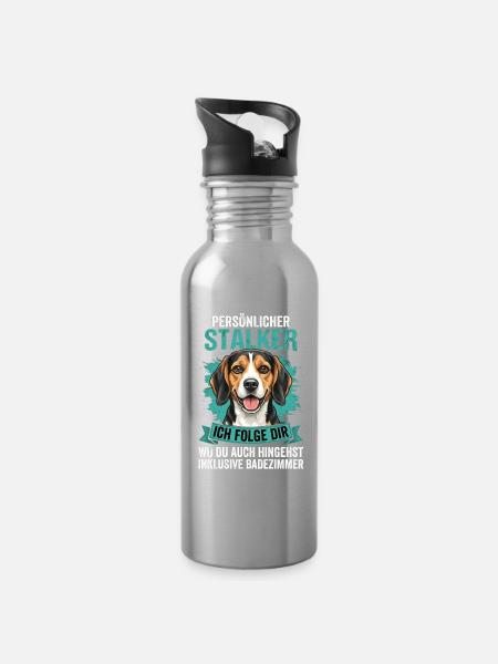 Beagle Stalker - Trinkflasche mit integriertem Trinkhalm - Lightsilver