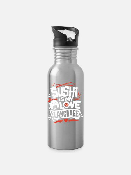 Sushi Is My Love Language - Trinkflasche mit integriertem Trinkhalm - Lightsilver