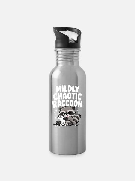 Leicht Chaotischer Waschbär, Lustiger - Trinkflasche mit integriertem Trinkhalm - Lightsilver