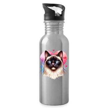 Siamkatze - Trinkflasche mit integriertem Trinkhalm - Lightsilver - Rechts