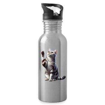 Amerikanische Kurzhaarkatze American Shorthair - Trinkflasche mit integriertem Trinkhalm - Lightsilver - Rechts