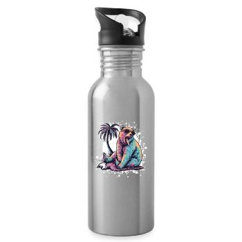 Bär Sommer Comic - Trinkflasche mit integriertem Trinkhalm - Lightsilver - Rechts