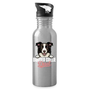 Border Collie Papa Chien de berger Chien d’agilité - Gourde avec paille intégrée - argent clair - Droite