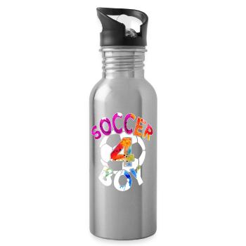 4 JAHRE FUßBALLER NUMMER 4 FUßBALL 4. GEBURTSTAG - Trinkflasche mit integriertem Trinkhalm - Lightsilver - Rechts