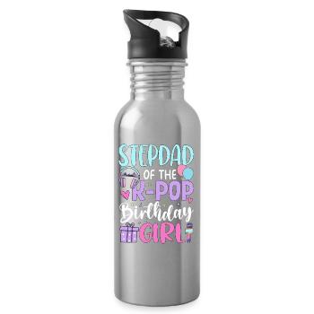 Step Dad of The K-Pop Birthday Girl - Trinkflasche mit integriertem Trinkhalm - Lightsilver - Rechts