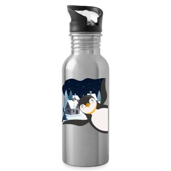 Pingouin mignon - Cadeau pour l’amoureux des manchots - Gourde avec paille intégrée - argent clair - Droite