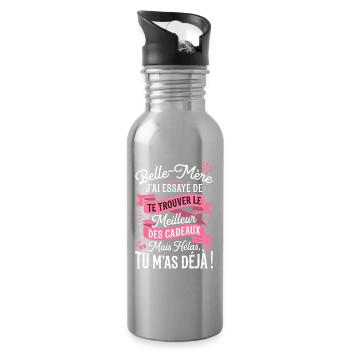 Belle-Mère Humour Le Meilleur Cadeau - Gourde avec paille intégrée - argent clair - Droite