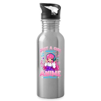 Anime and Music Chibi - Water bottle with straw - silver - Right