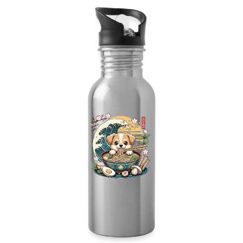 Ramen Puppy In Noodle Bowl Kawaii Wave Sunset - Water bottle with straw - silver - Right