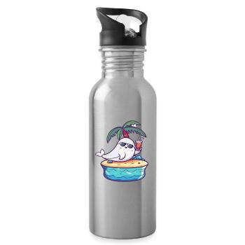 Wal Sommer Urlaub - Trinkflasche mit integriertem Trinkhalm - Lightsilver - Rechts