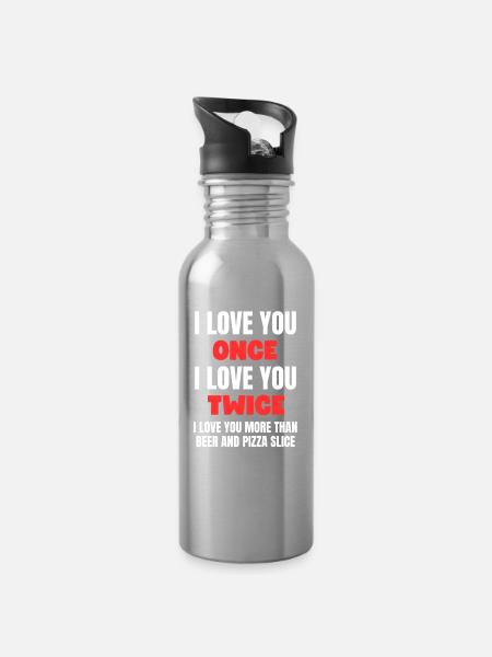 Pizza-Bier-Liebeszitat - Trinkflasche mit integriertem Trinkhalm - Lightsilver