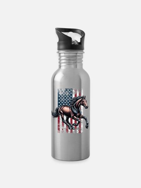 Standardbred US Traber - Trinkflasche mit integriertem Trinkhalm - Lightsilver